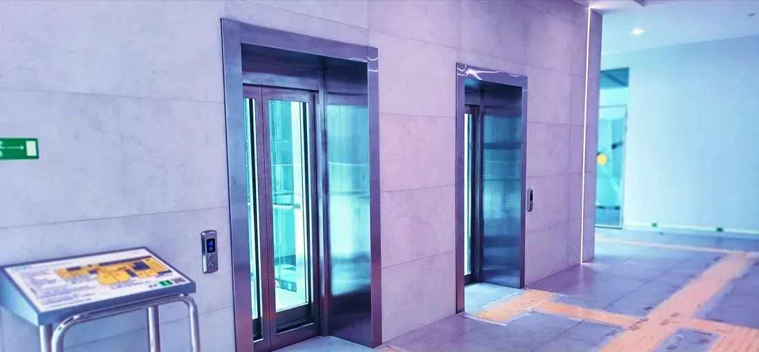 Elevator doors in the lobby of the Moscow State Archive
